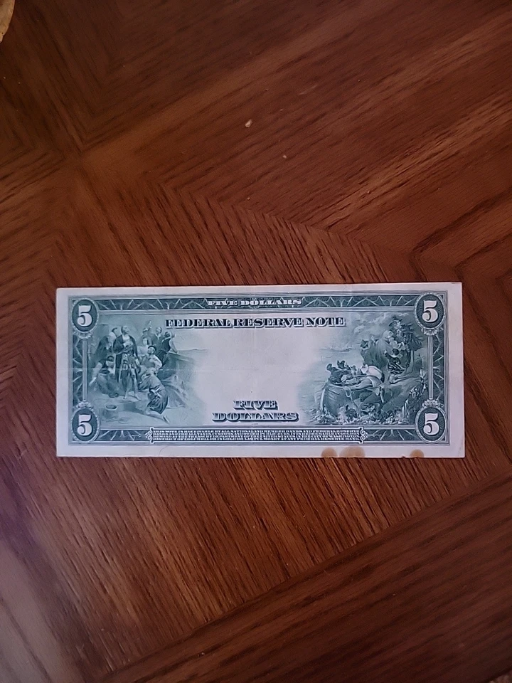 1914 $5 Federal Reserve Note. St. Louis. Stain At The Bottom  - Image 2 of 4