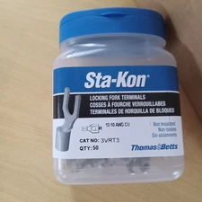 NEW pack of 50 Sta-Kon 3VRT3 Fork Terminal #8 Stud, 12-10 AWG CU (copper)