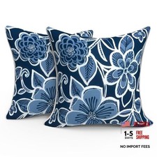 Outdoor Throw Pillow Covers Pack of 2, 18"x18" Piping Covers Flower Navy