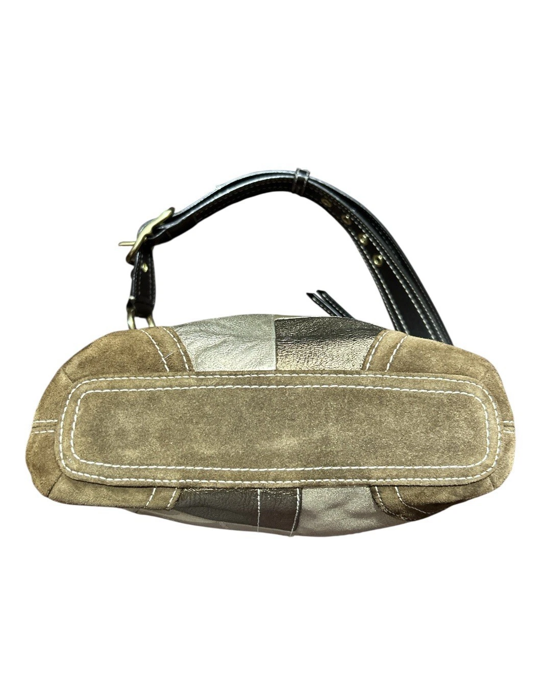 Borsa a tracolla Coach vintage monogramma patchwork marrone scamosciato oro pelle Y2K