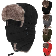 Winter Thermal Fur Lined Aviator Hat with Ear Flap Full Face Cover for Men Women