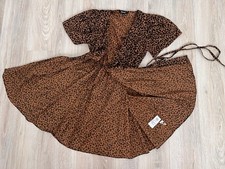 Madewell Flutter Sleeve Painted Leopard Print Mini Wrap Dress Brown Black Sz XS
