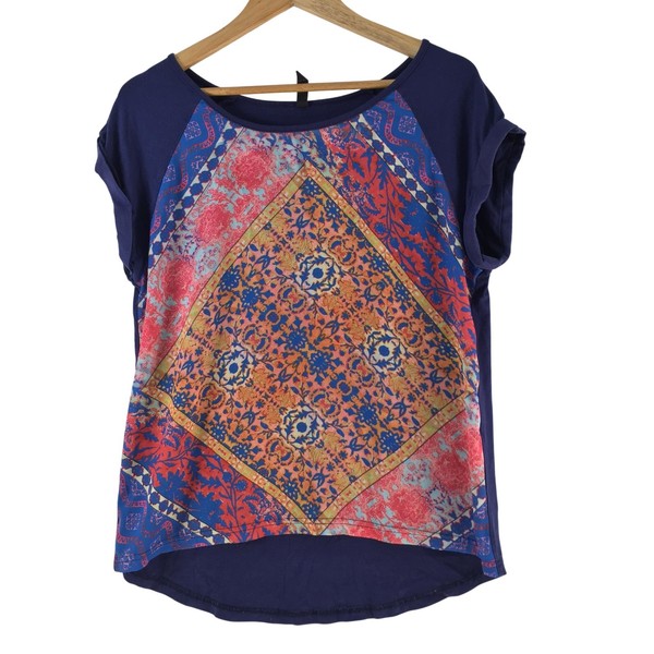 Foil T-Shirt Womens S Multicolour Floral Scarf Print Short Sleeve Jersey 133649