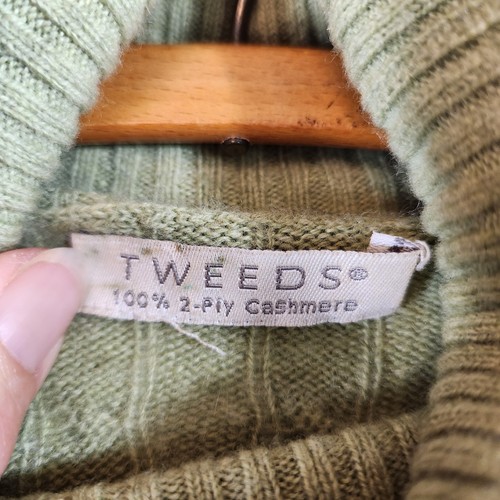 Tweeds 2-Ply Cashmere Sweater Green Womens Turtleneck Cable Knit Medium Read - Picture 4 of 14