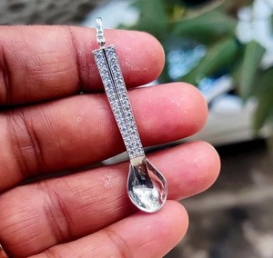 Authentic 1Ct Real Moissanite Round Cut Beautiful Spoon Pendant 14k White Gold Plated