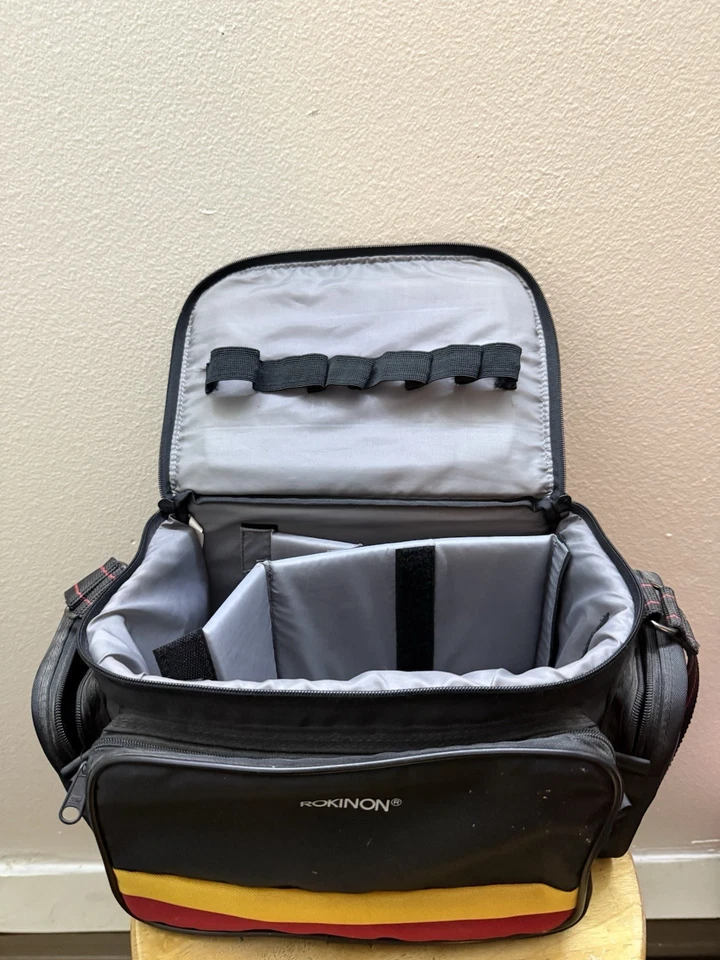 Vintage Rokinon Camera Bag Black Yellow & Red 14 By 9 Inches Vtg Camera Gear - Image 3 of 4