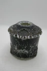 Vtg Embossed Glass Covered Hair Receiver Vanity Dish - Milk Glass painted Black