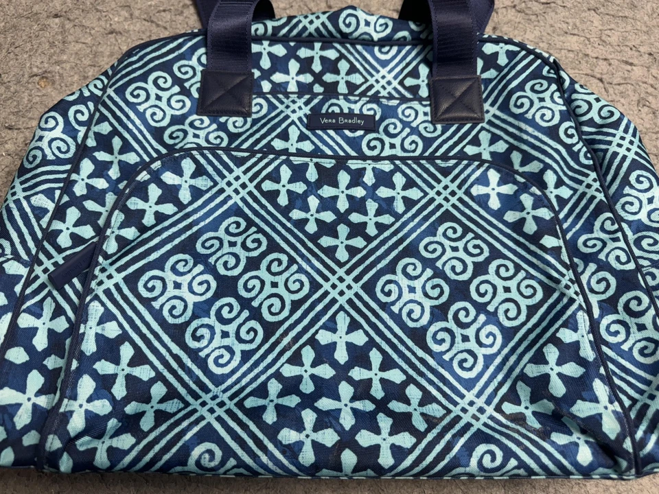 Bolso de Viaje Vera Bradley Azul Estampado Geométrico Cremallera Superior Hombro Fin de Semana Foto 2 de 4
