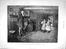 Original Old Antique Print 1893 Many Happy Returns Birthday Scene Girls Flowers