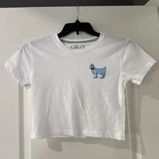 Goat USA White Crop Top Graphic T-Shirt Women’s Junior’s XS NWOT