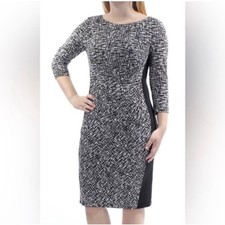 Lauren Ralph Lauren Black White Ruched Sheath Dress Size 4 Knee Length