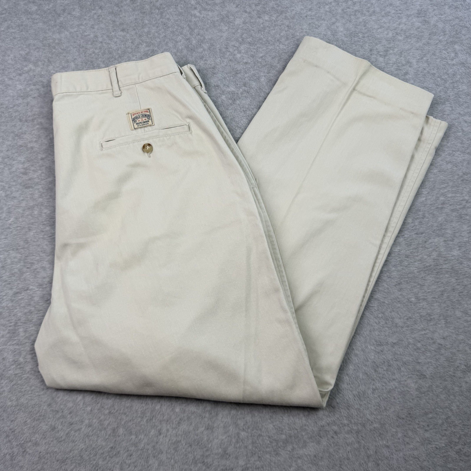 Vintage Polo Ralph Lauren Andrew Pants Men 32x28 Beige Pleated Cotton Chino