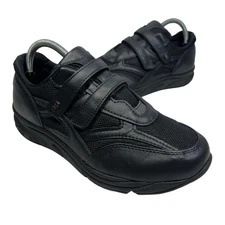 SAS TMV Walking Shoe Women sz 7.5 Wide Black Leather Comfort Hook & Loop Sneaker