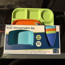 24 Piece Kids  Dinnerware Set, BPA FREE, Microwave/Dishwasher Safe, Fun Colors