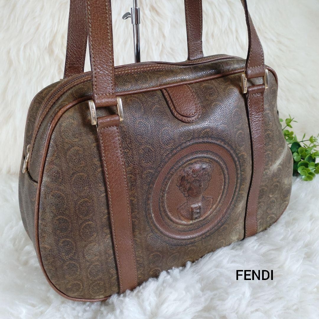 FENDI Mini Boston Tote Bag Brown Leather Used Excellent Condition Authentic JAPAN