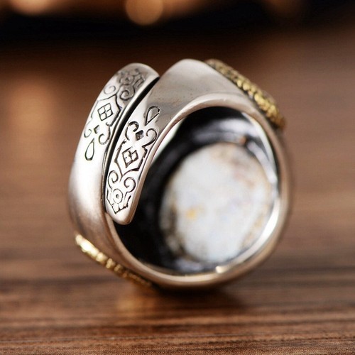 Anillo abierto Dios del Sol de plata 925 y latón para hombre talla apta para todos - Imagen 8 de 10