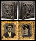 Two Berg 1-178 RARE Indian Head Union Cases, 1/16 Plate Married Couple Tintypes