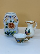 Miniature Lot 3 Ceramic Tea Set Floral Dollhouse Decor. Made in Japan. Cup. Jar.