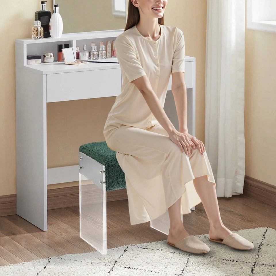 Makeup Stool Modern Minimalist Acrylic Chair Multi-functional Vanity w/ Cushion - Image 3 of 4