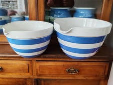 TG Green Cornishware 2x HUGE Pudding Bowls 9 & 6 Pint Early Church c. 1930