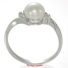 Solid Sterling Silver .925 White Freshwater Pearl with CZ Accent Ring