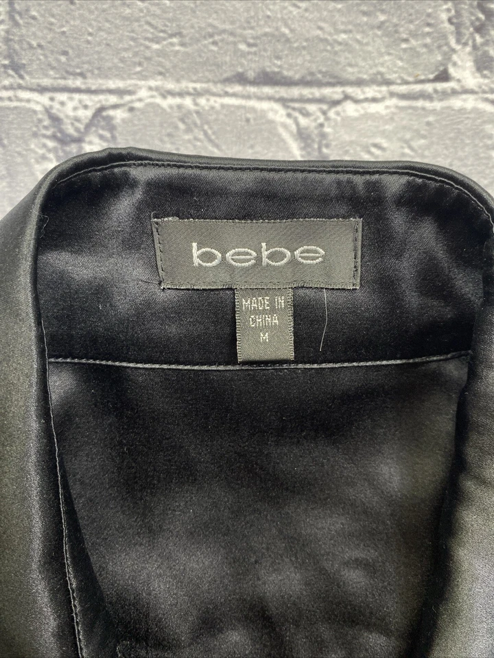 Blusa Bebe de seda con botones para mujer M negra con cinturón manga enrollable gótica bruja Foto 3 de 4