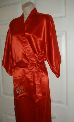 Vestido largo para mujer kimono rojo con calcomanías de dragón trasero y bolsillos poliéster vintage - Imagen 11 de 12