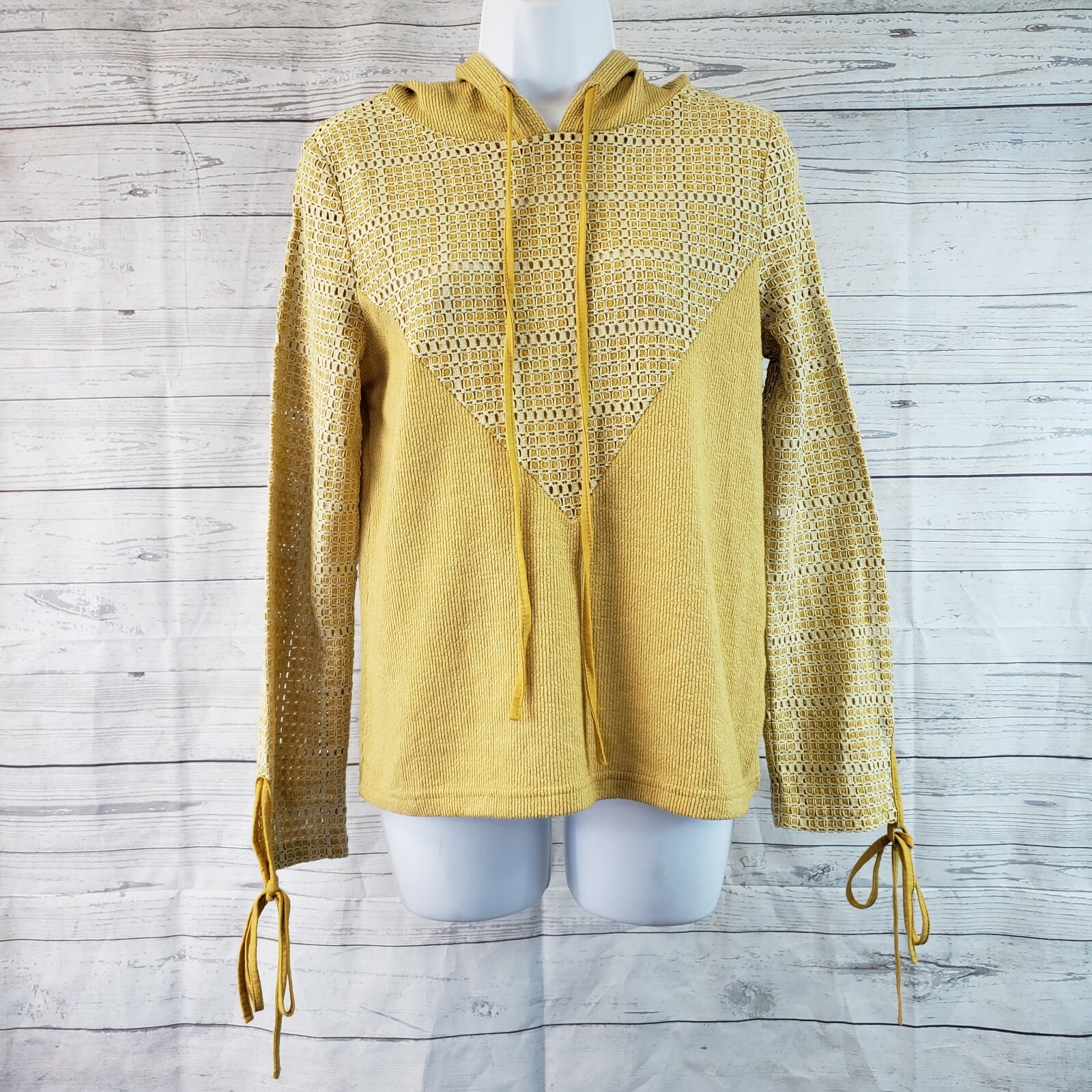 Anama Womens Woven Plaid Panel Hoodie 