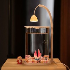 Shatterproof Mini Desktop Fish Tank LED Light Goldfish Tank  for Kids