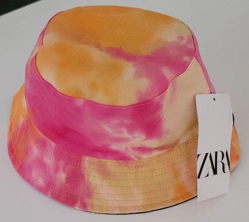 Women's Zara Peach & Pink Tie Dye Bucket Hat New with Tags Size M