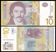 SERBIA 10 Dinara, 2013, P-54b, UNC World Currency