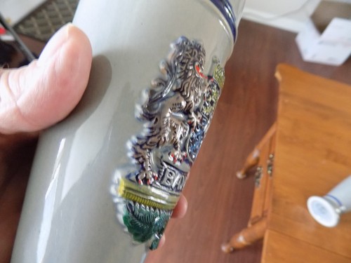 Vtg Original Gerzit 0.5 Lt Pilsner Stein Raised Bayern Coat of Arms & Glass Mug - Picture 7 of 15