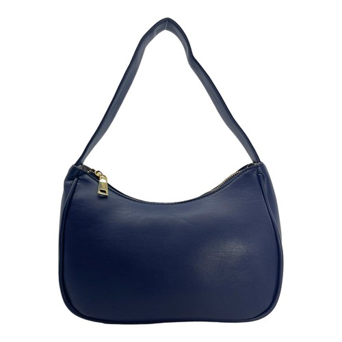 Bolso de hombro de cuero mediano vintage años 80 años 90 minimalista clásico azul marino de lote antiguo - Imagen 3 de 16