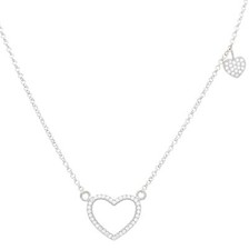 Sterling Silver 925 Open Heart Necklace Pendant Girls Teens Cubic Zirconia 15" S