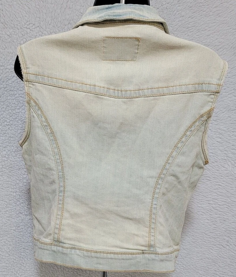 American Rag Cie Mujer Chaleco Chaqueta Abrigo Talla L Grande Sin Mangas Botón Jean Foto 4 de 4