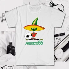 Mexico 86 Pique Classic Football Masscot Men's White Size S to 5XL