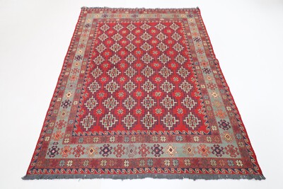 5x7 ft Sumak Kilim Red Area Rug Afghan Hand Knotted Wool kilim Bedroom Kilim