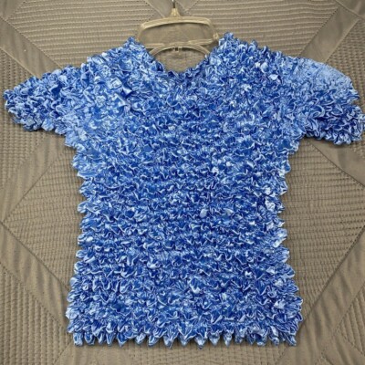 Pineapple Apparel Womens Crinkle Top Blue One SIZE FITS ALL STRETCHES