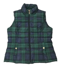 Charter Club Puffer Jacket Women’s Petite Small Plaid Blue Green Sleeveless EX