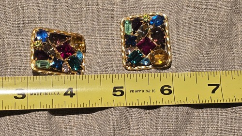 Vintage Clip-on Earrings Juliana(?) Multi Color & Multi Shape Rhinestone Rare! - Picture 7 of 7