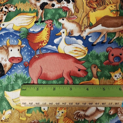 Hoffman Country Farm Animals Novelty Print Quilt Fabric Pig Cow Duck 1 yd F3072 - Picture 5 of 6