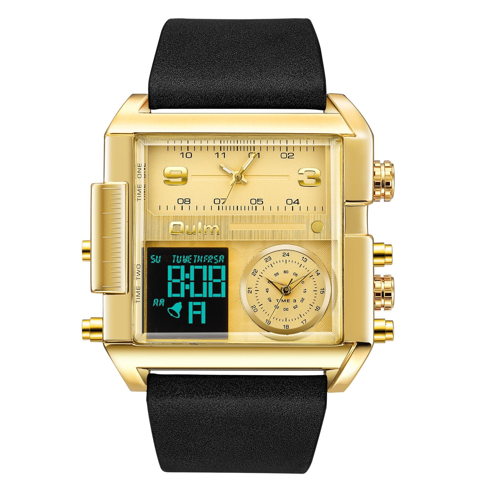 Men Large Dial Digital LED Quartz Sport Watch Waterproof Leather ...