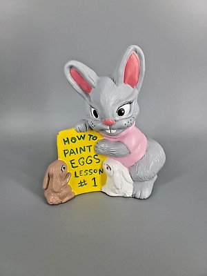 Vintage Ceramic Easter Bunny Figurine Painting Egg Hobbyist Hand Painted 5.5''