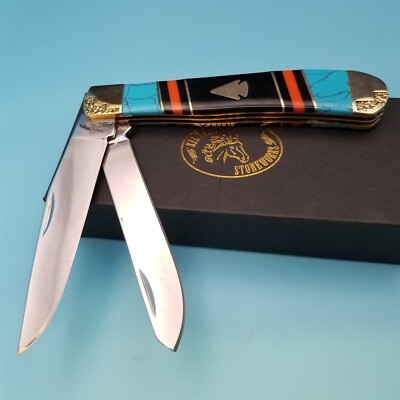 Frost Silverhorse Stoneworks Arrowhead Trapper Knife Folding Red Black Turquoise