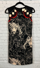 ARTELIER NICOLE MILLER black white red sleeveless sheath animal print dress S