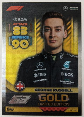 【送料込】 シリアル1枚限定 Topps タイラー・メギル パラレル 1of1 George Russell LE 14G Gold Edition 2022 Topps Turbo Attax F1 Foil