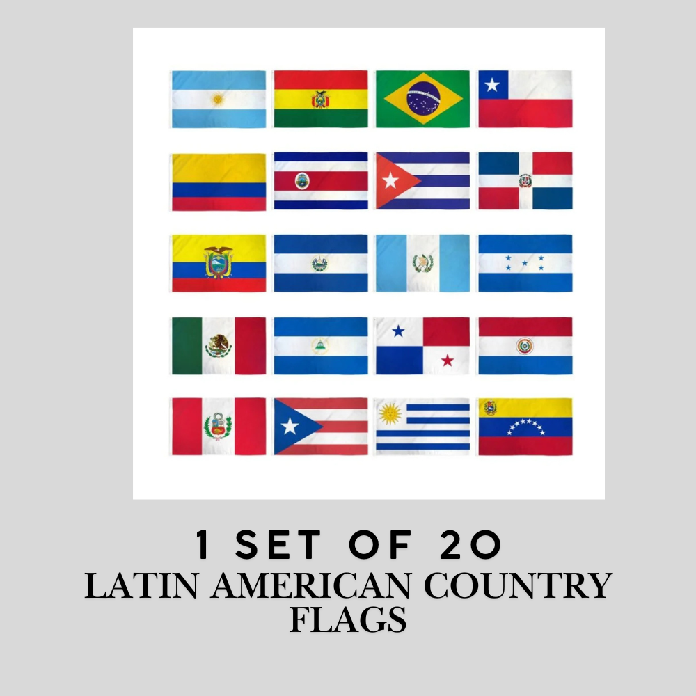 Set of 20 Latin American 3x5ft Country Flags Set for Classrooms, Parades,  Sports