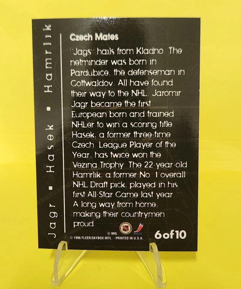 1996 Fleer NHL Picks Dream Lines Jaromir Jagr Dominik Hasek Roman Hamrlik #6 HOF - Image 2 of 2