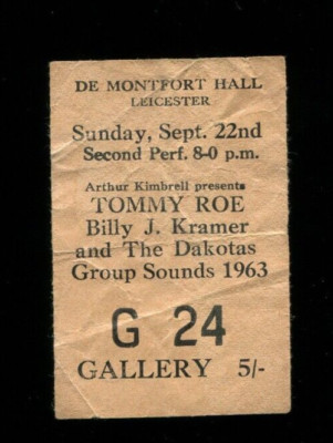 BILLY J. KRAMER & THE DAKOTAS / TOMMY ROE   : original UK 1963 Concert Ticket