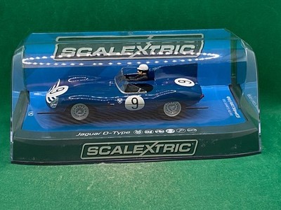 ORIGINAL SCALEXTRIC JAGUAR D-TYPE 1/32 SLOT CAR, BLUE/WHITE # 9, NEW UNUSED